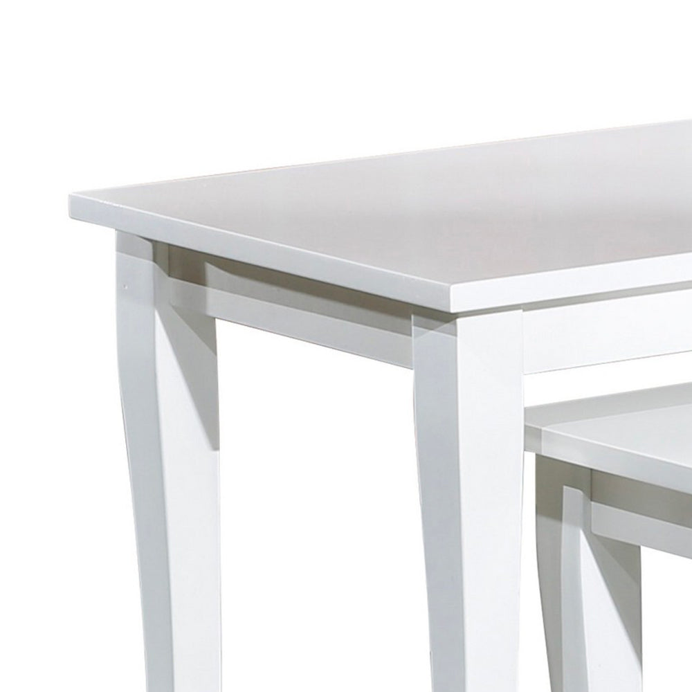 Benjara Yoni 3 Piece Nesting Side Table Set, Square, Flared Legs, White Wood Finish