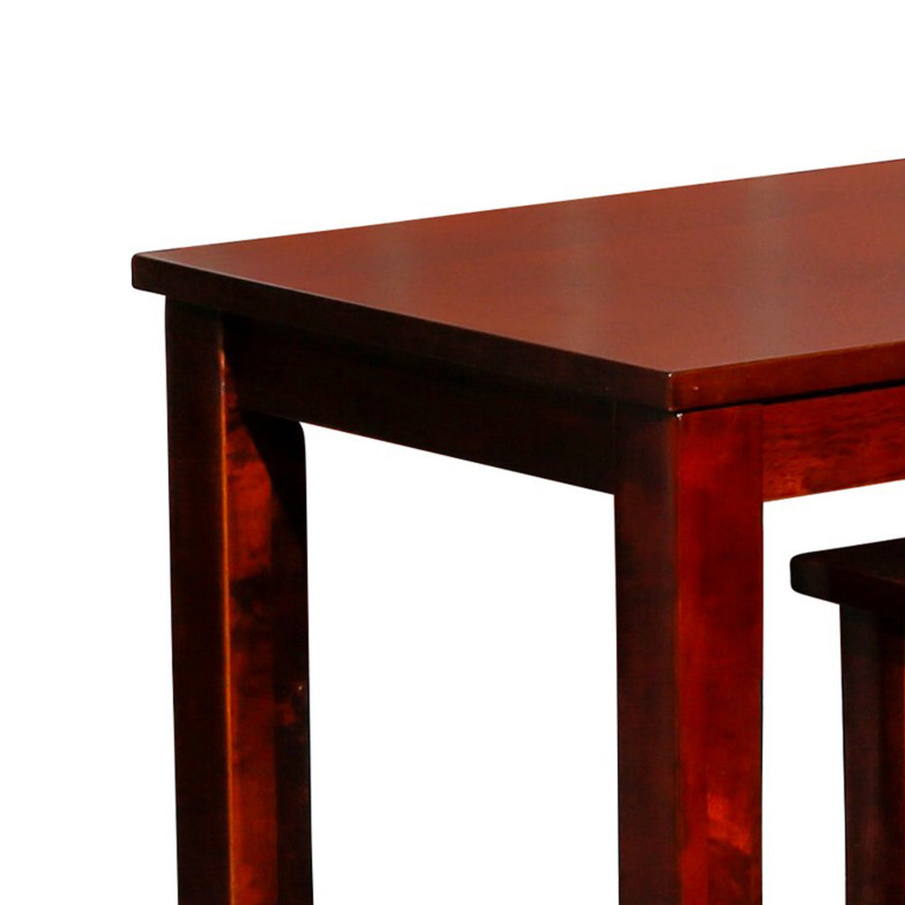 Benjara Yoni 3 Piece Nesting Side Table Set, Square, Flared Legs, Cherry Brown Wood