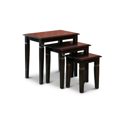 Benjara Yoni 3 Piece Nesting Side Table Set, Square, Flared Legs, Dark Brown Wood