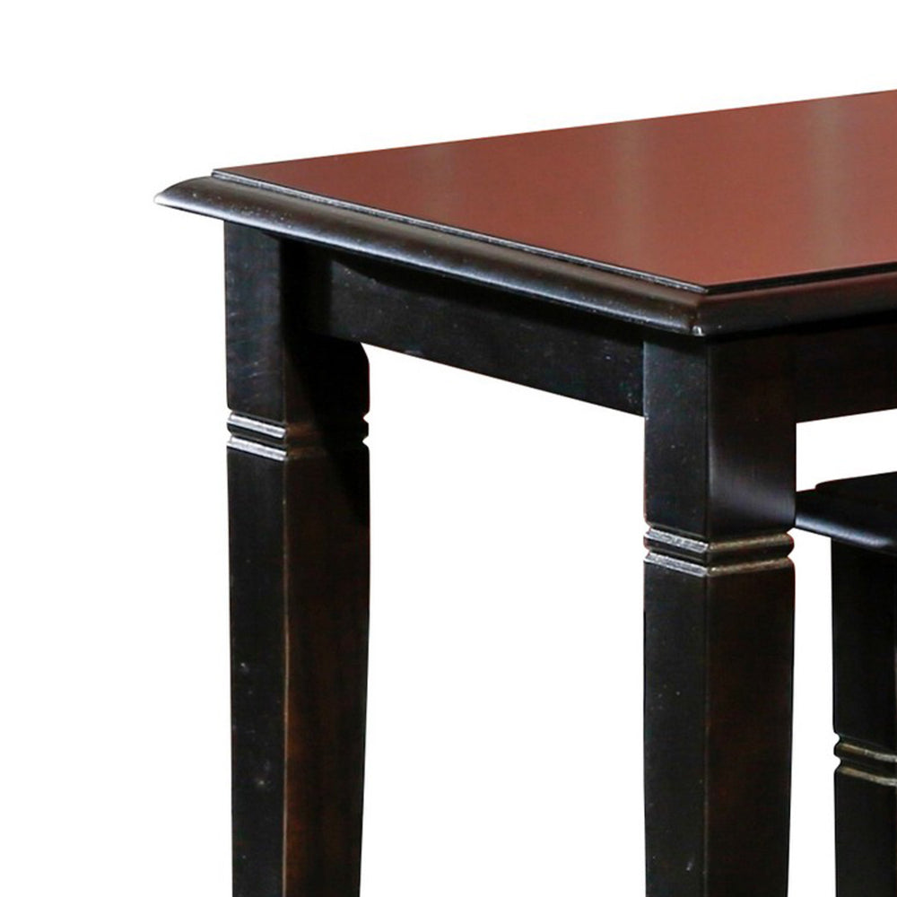 Benjara Yoni 3 Piece Nesting Side Table Set, Square, Flared Legs, Dark Brown Wood