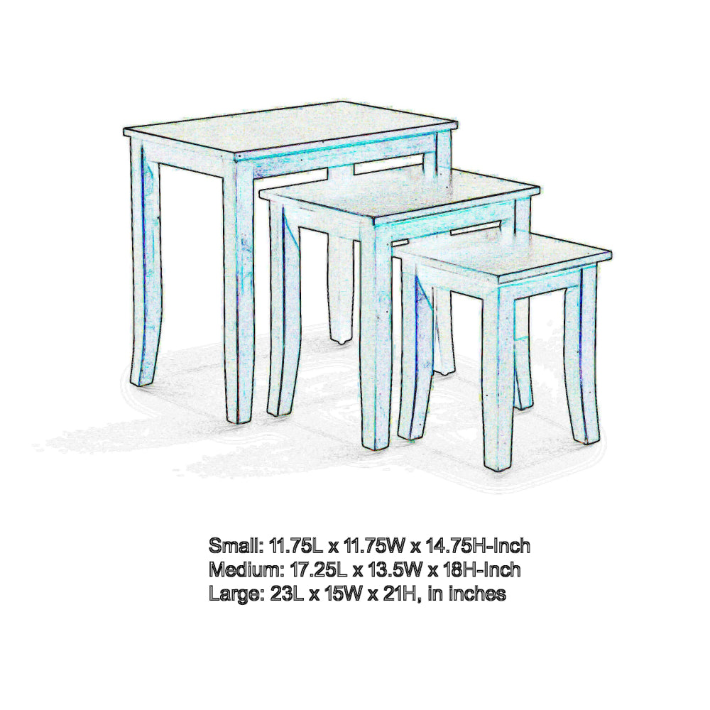 Benjara Yoni 3 Piece Nesting Side Table Set, Square, Flared Legs, Dark Brown Wood