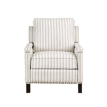 Benjara Claire 34 Inch Accent Chair, Push Recliner, Beige Gray Polyester Pinstripes