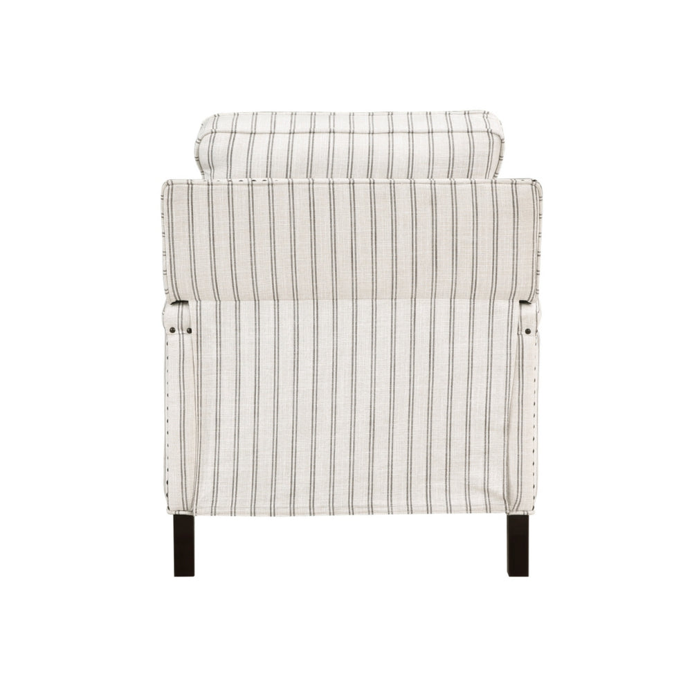 Benjara Claire 34 Inch Accent Chair, Push Recliner, Beige Gray Polyester Pinstripes