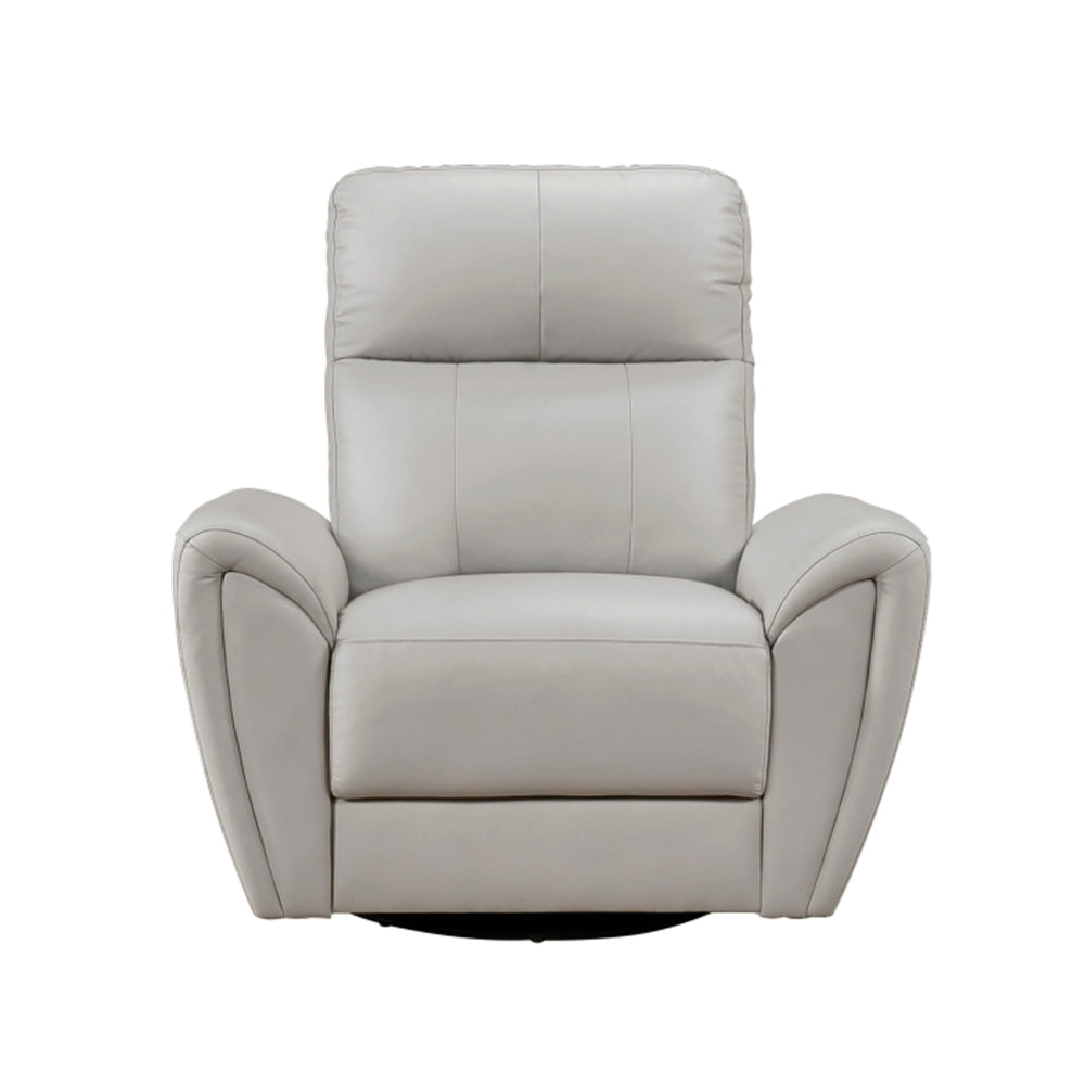 Benjara Jessica 39 Inch Swivel Glider Chair, Gray, Top Grain Leather, Solid Wood