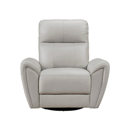 Benjara Jessica 39 Inch Swivel Glider Chair, Gray, Top Grain Leather, Solid Wood
