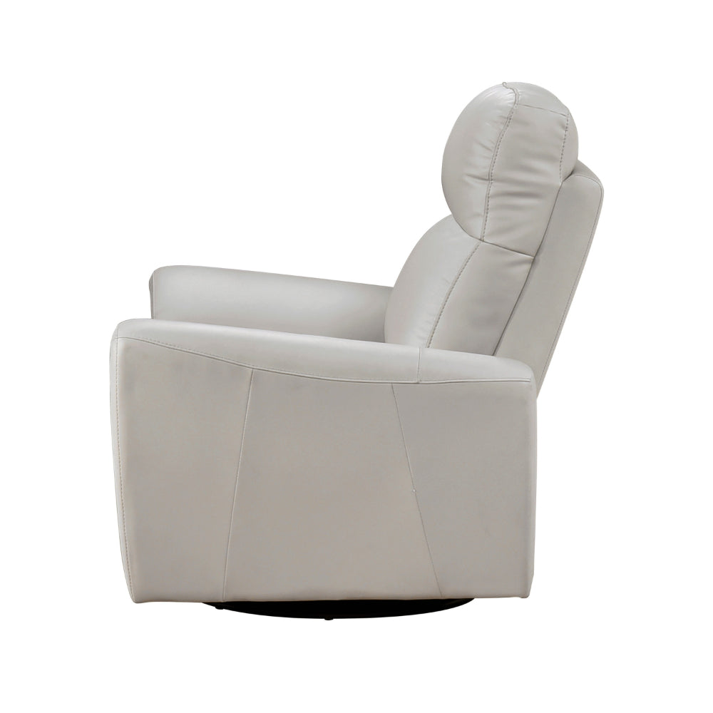 Benjara Jessica 39 Inch Swivel Glider Chair, Gray, Top Grain Leather, Solid Wood