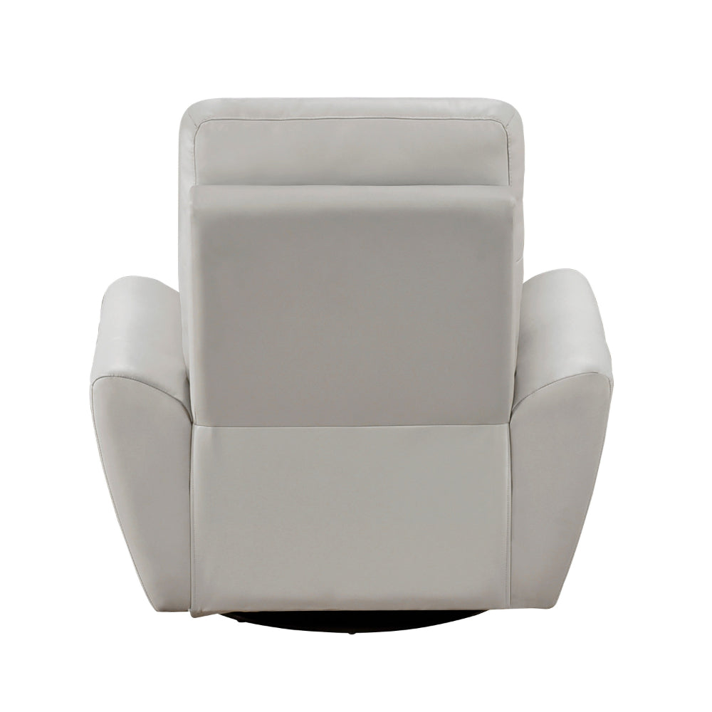 Benjara Jessica 39 Inch Swivel Glider Chair, Gray, Top Grain Leather, Solid Wood