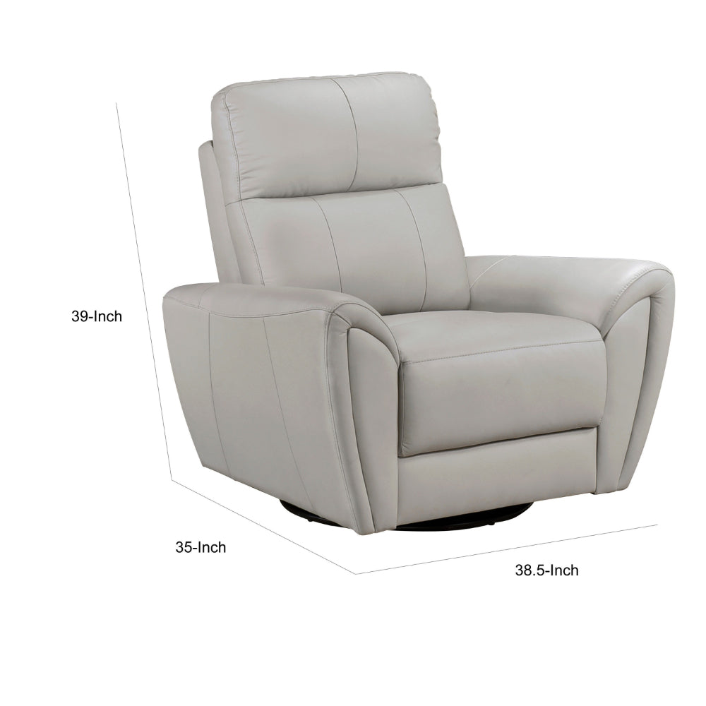 Benjara Jessica 39 Inch Swivel Glider Chair, Gray, Top Grain Leather, Solid Wood