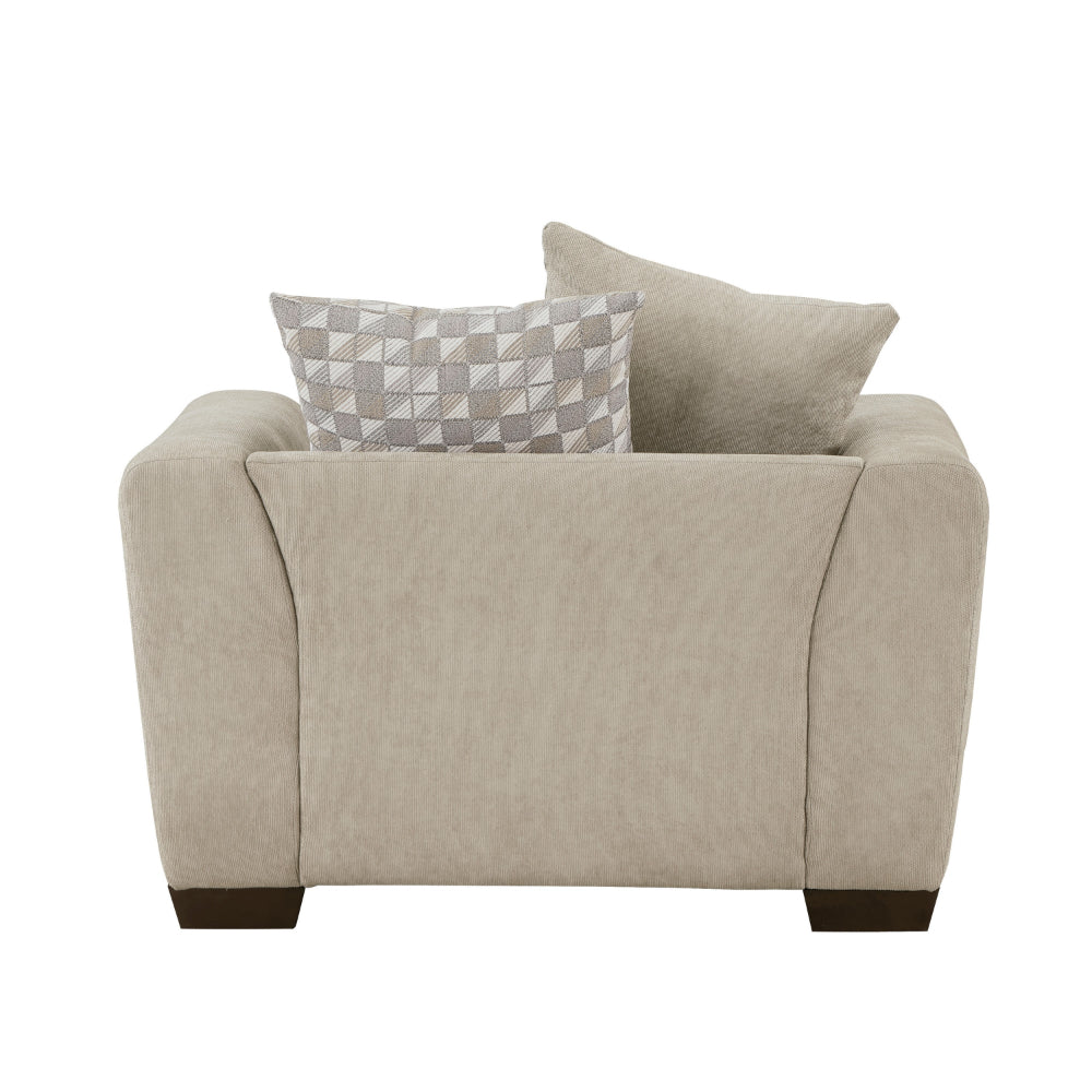 Benjara Gini 45 Inch Accent Chair, 3 Pillows, Nailhead Trim, Brown Chenille, Wood