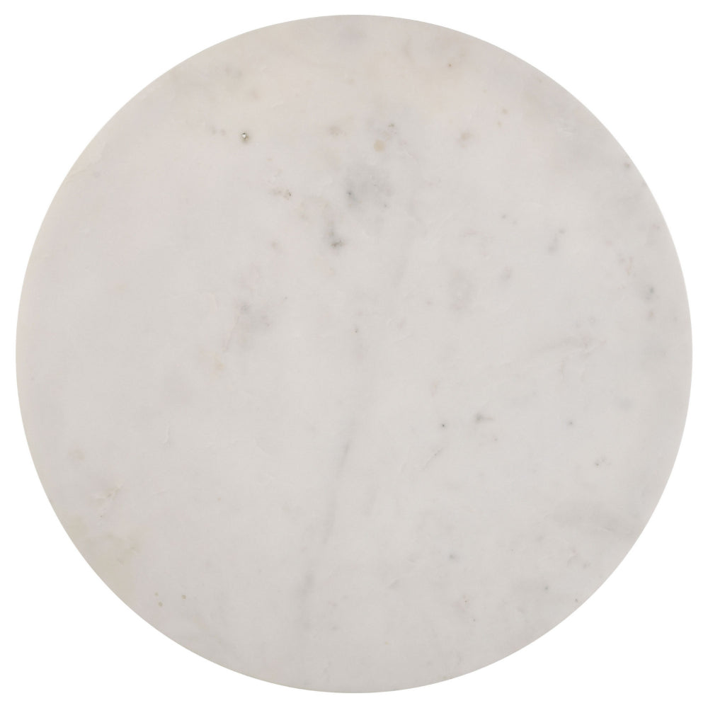 Benjara 24 Inch Accent Coffee Table, White Marble Top, C Base, Black Metal Finish