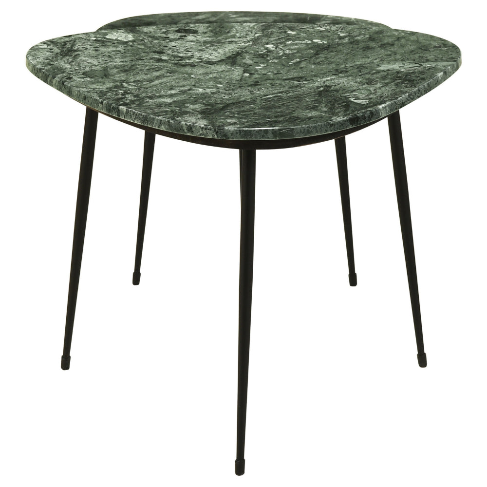 Benjara 2 Piece Nesting Accent Table Set, Triangular Marble Top, Green, Black