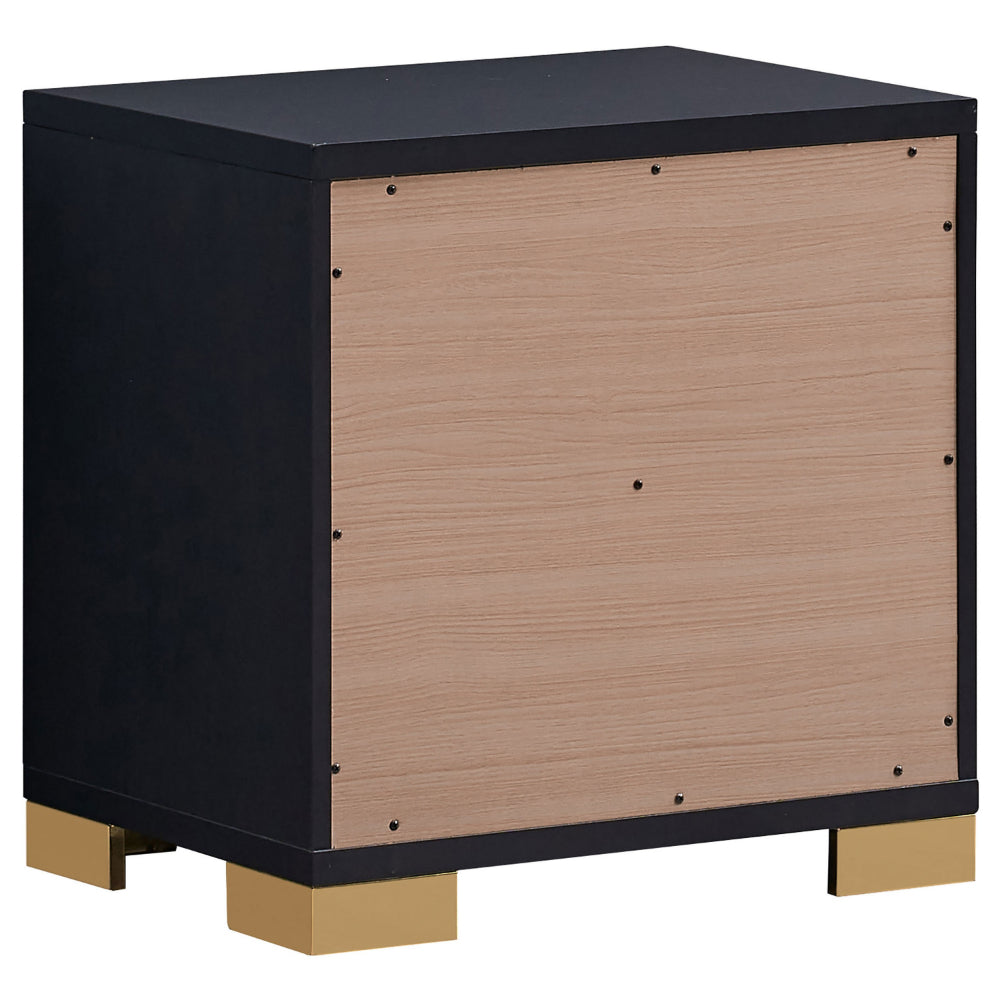 Benjara Dex 22 Inch Nightstand, 2 Drawers with Long Vertical Gold Handles, Black