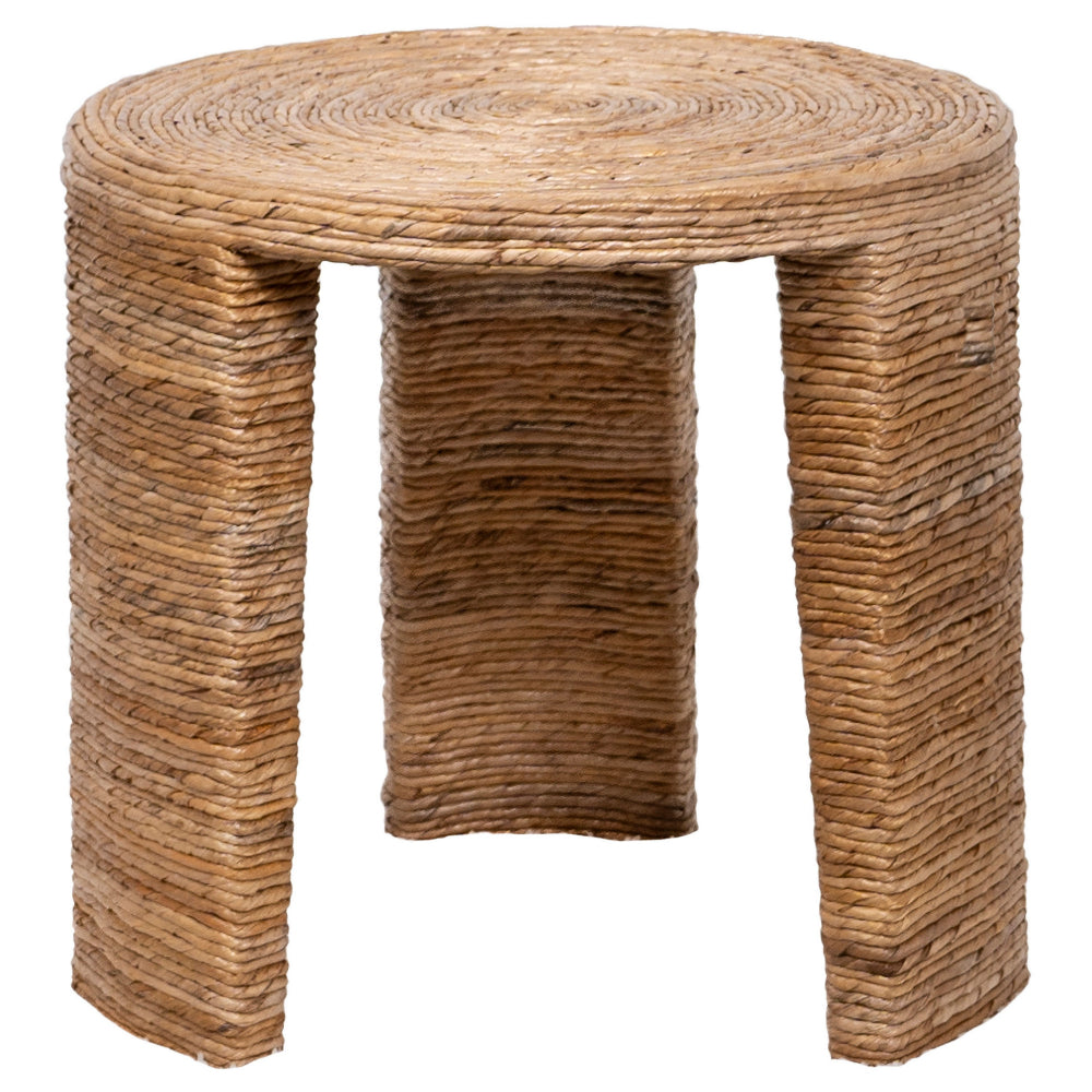 Benjara Asha 22 Inch Side End Table, Round Shaped Top with Natural Rattan Wrapping