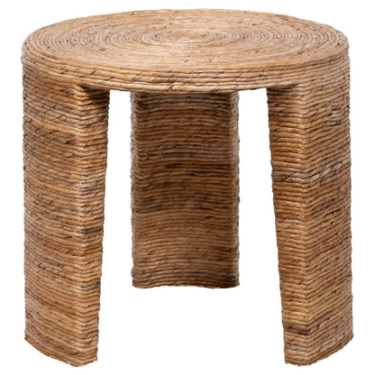 Benjara Asha 22 Inch Side End Table, Round Shaped Top with Natural Rattan Wrapping