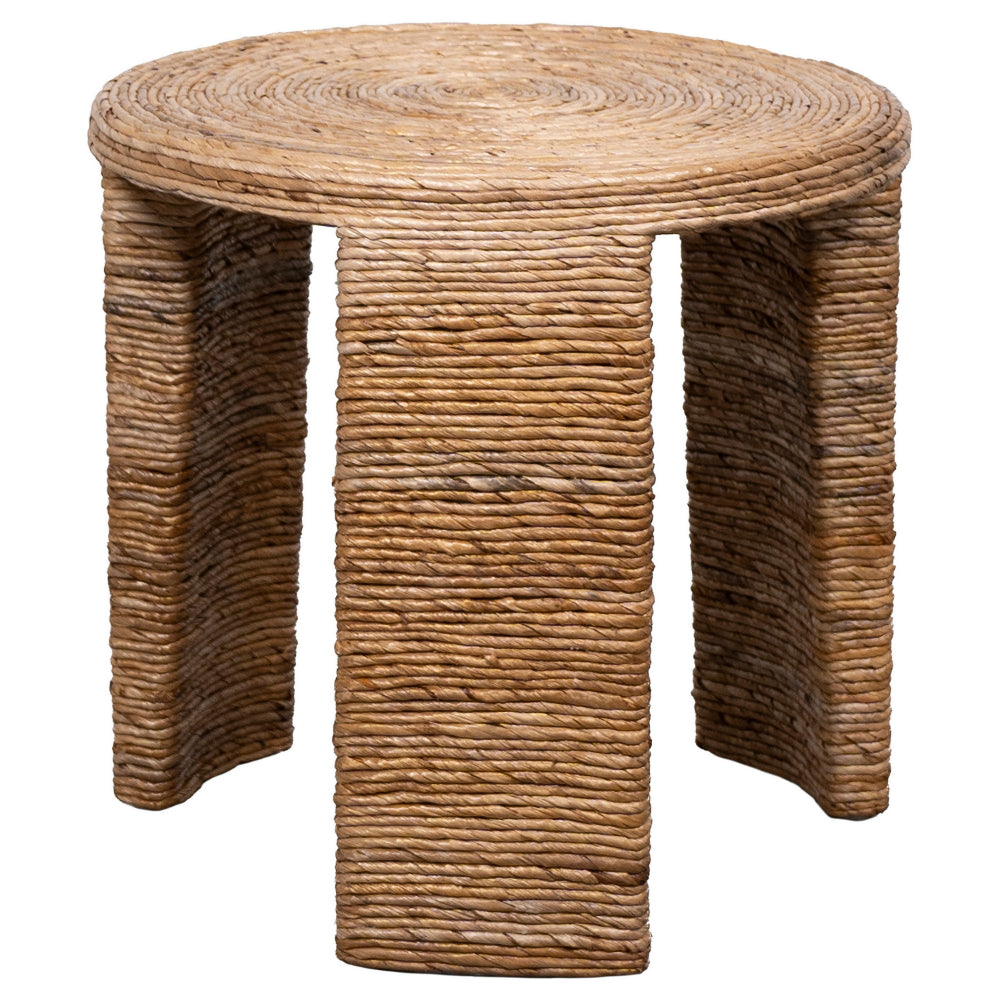 Benjara Asha 22 Inch Side End Table, Round Shaped Top with Natural Rattan Wrapping