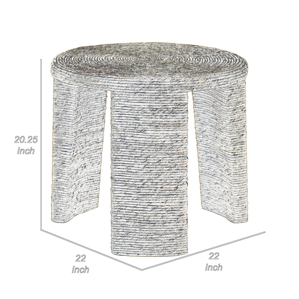 Benjara Asha 22 Inch Side End Table, Round Shaped Top with Natural Rattan Wrapping