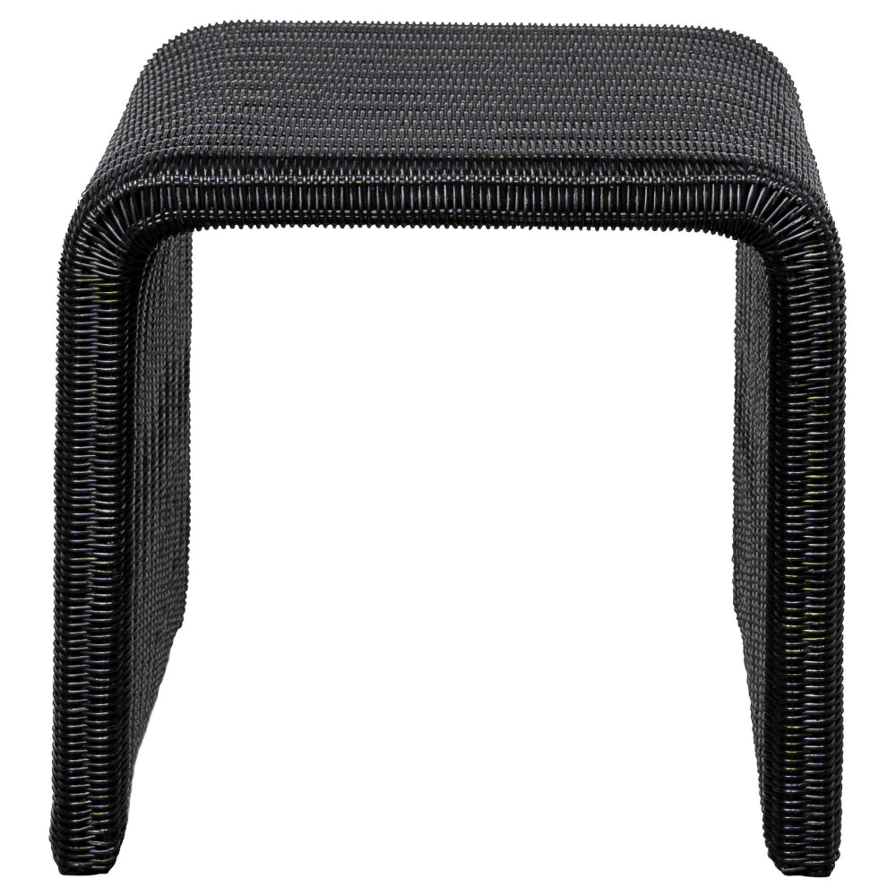 Benjara Gigi 22 Inch Side End Table, Black Woven Rattan, Square Waterfall Edges