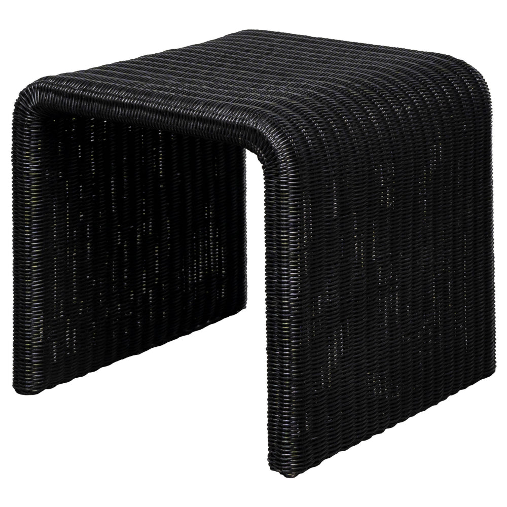Benjara Gigi 22 Inch Side End Table, Black Woven Rattan, Square Waterfall Edges