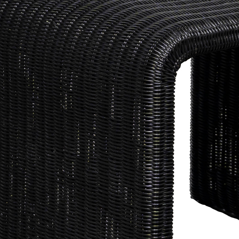 Benjara Gigi 22 Inch Side End Table, Black Woven Rattan, Square Waterfall Edges