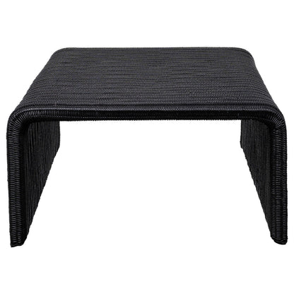 Benjara Gigi 36 Inch Coffee Table, Black Woven Rattan, Square Waterfall Edges