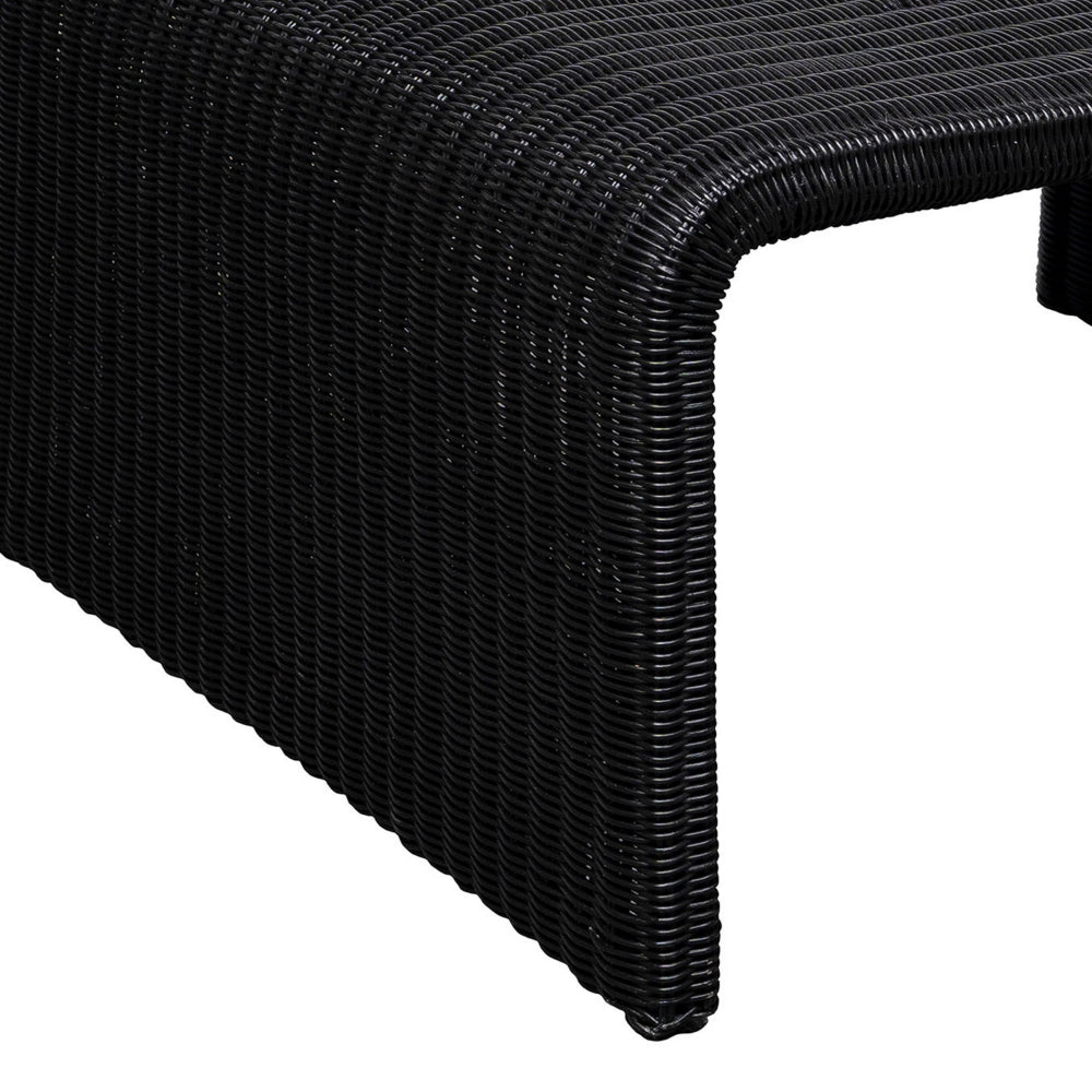 Benjara Gigi 36 Inch Coffee Table, Black Woven Rattan, Square Waterfall Edges