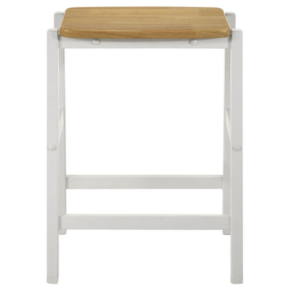 Benjara Hoa 24 Inch Counter Height Stool Set of 2, Footrest, White Brown Solid Wood
