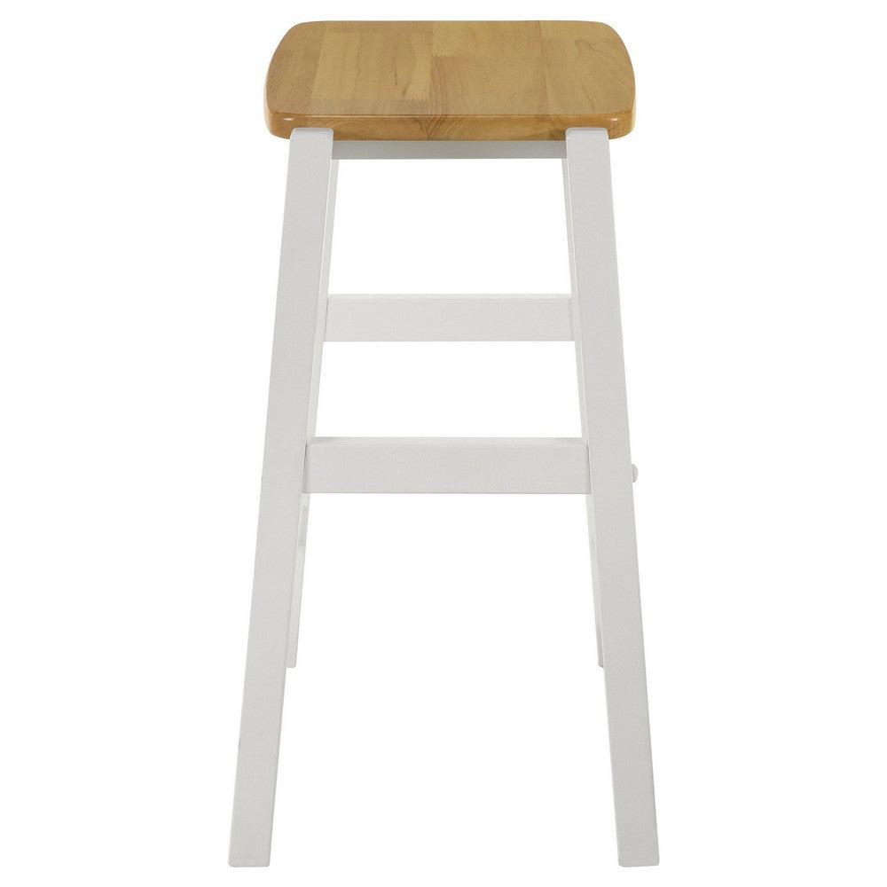 Benjara Hoa 24 Inch Counter Height Stool Set of 2, Footrest, White Brown Solid Wood