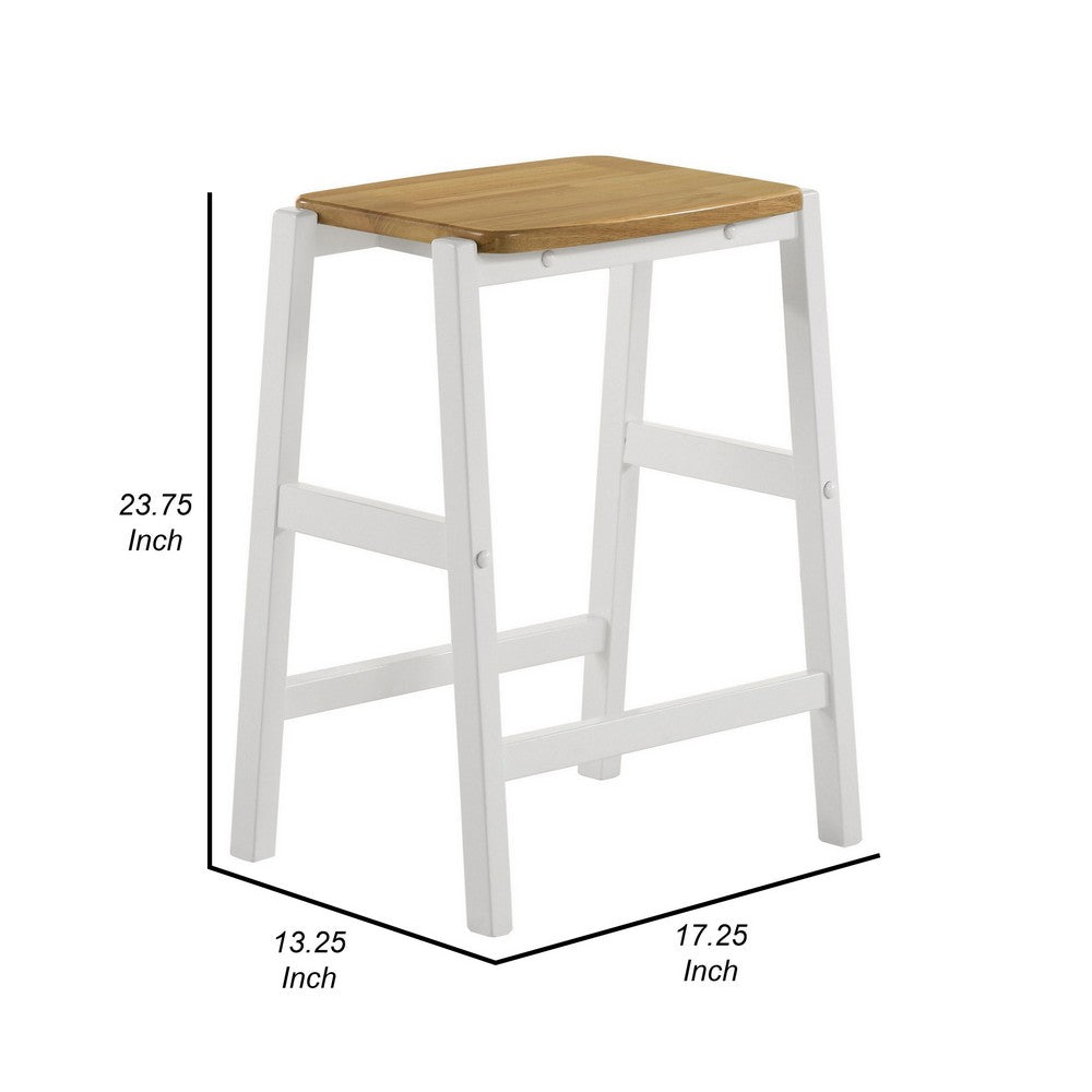 Benjara Hoa 24 Inch Counter Height Stool Set of 2, Footrest, White Brown Solid Wood