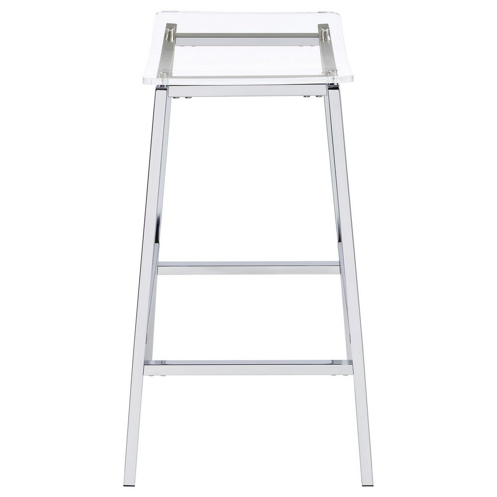 Benjara Ani 29 Inch Barstool Set of 2, Acrylic Clear Seat, Footrest, Chrome Metal