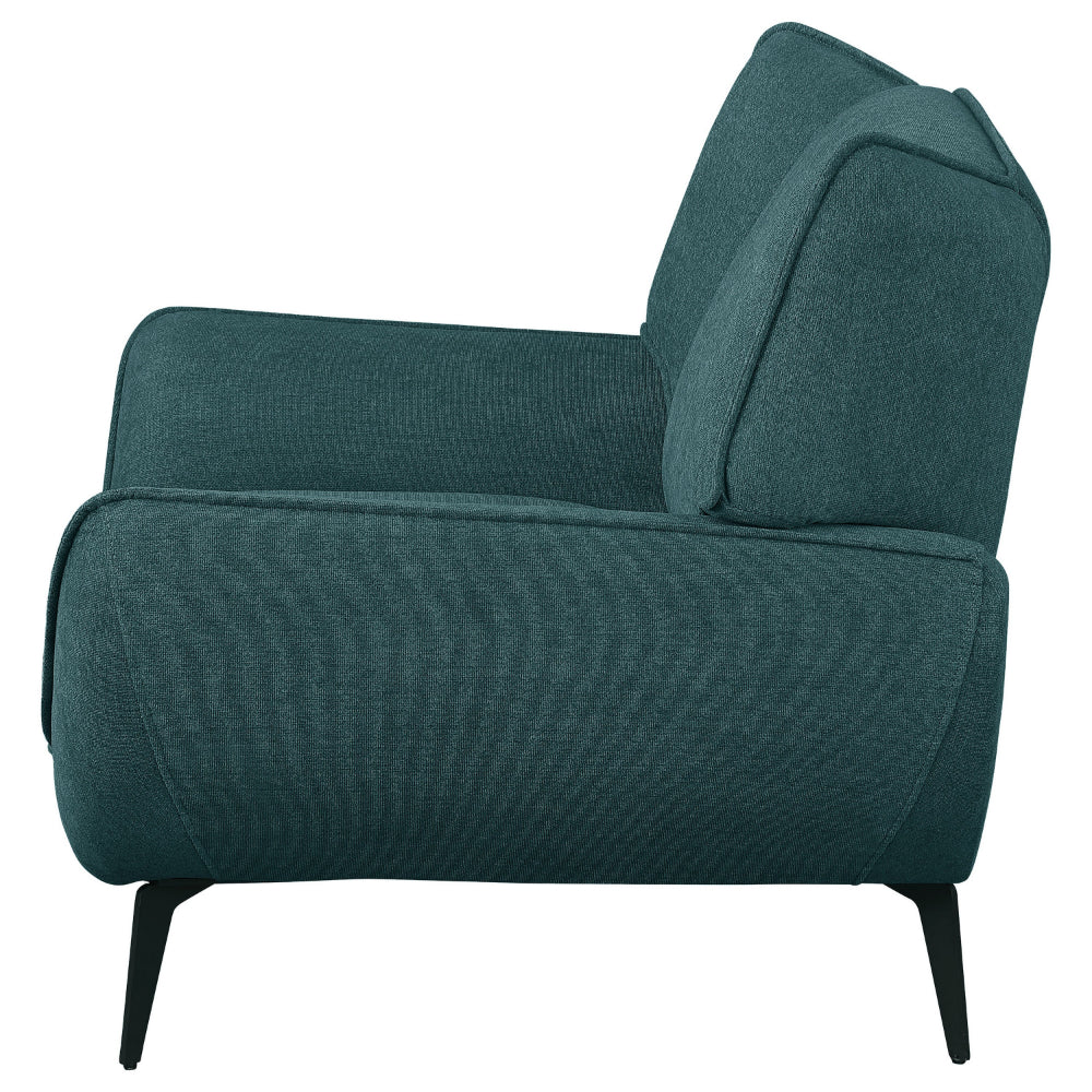 Benjara Toer 43 Inch Accent Sofa Chair, Flared Arms, Teal Blue Fabric, Black Metal