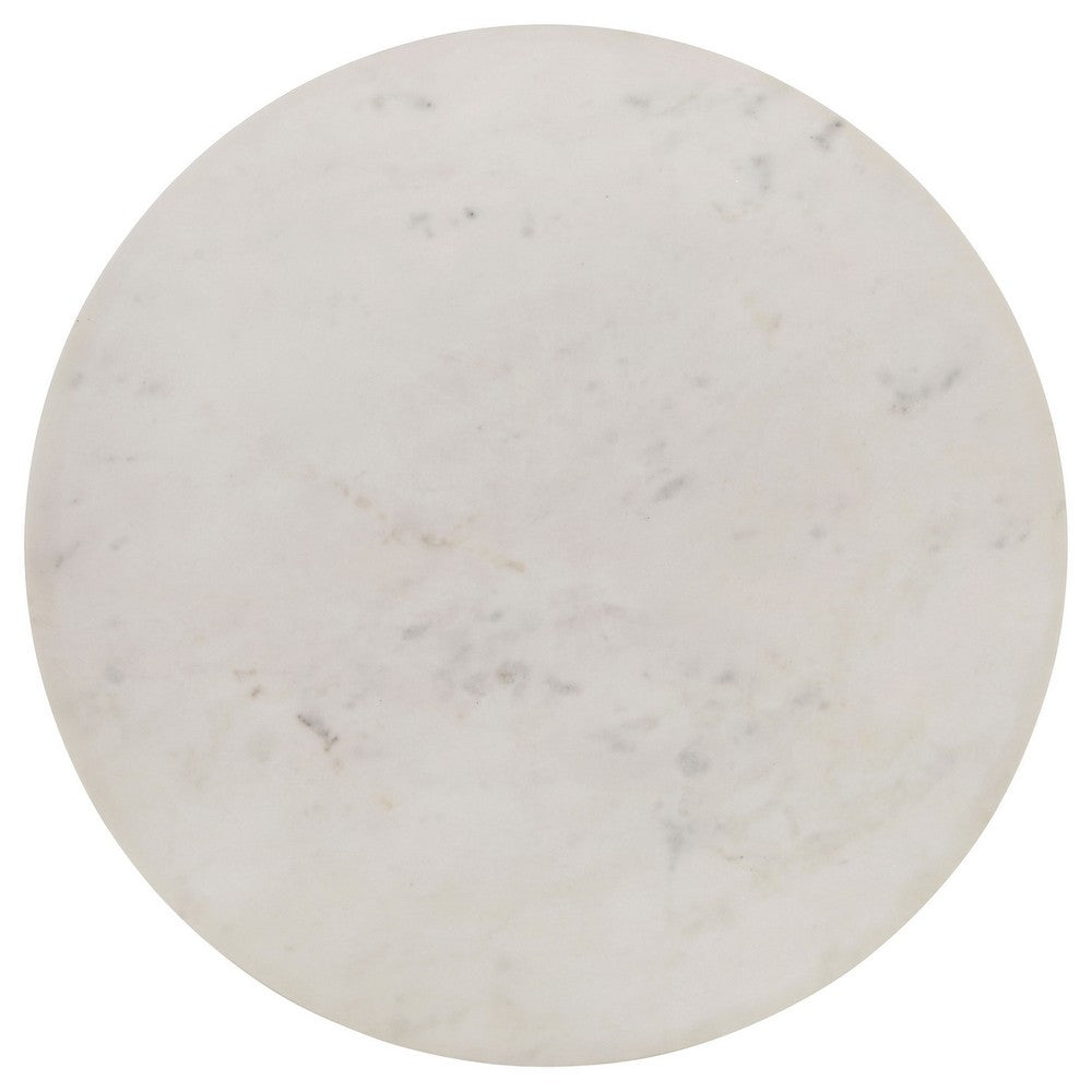 Benjara Wolu 22 Inch Side End Table, White Marble Round Top, Natural Brown Wood