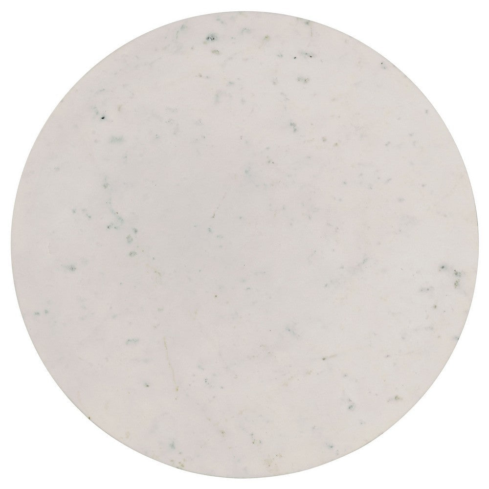 Benjara Wolu 30 Inch Coffee Table, White Marble Round Top, Natural Brown Mango Wood
