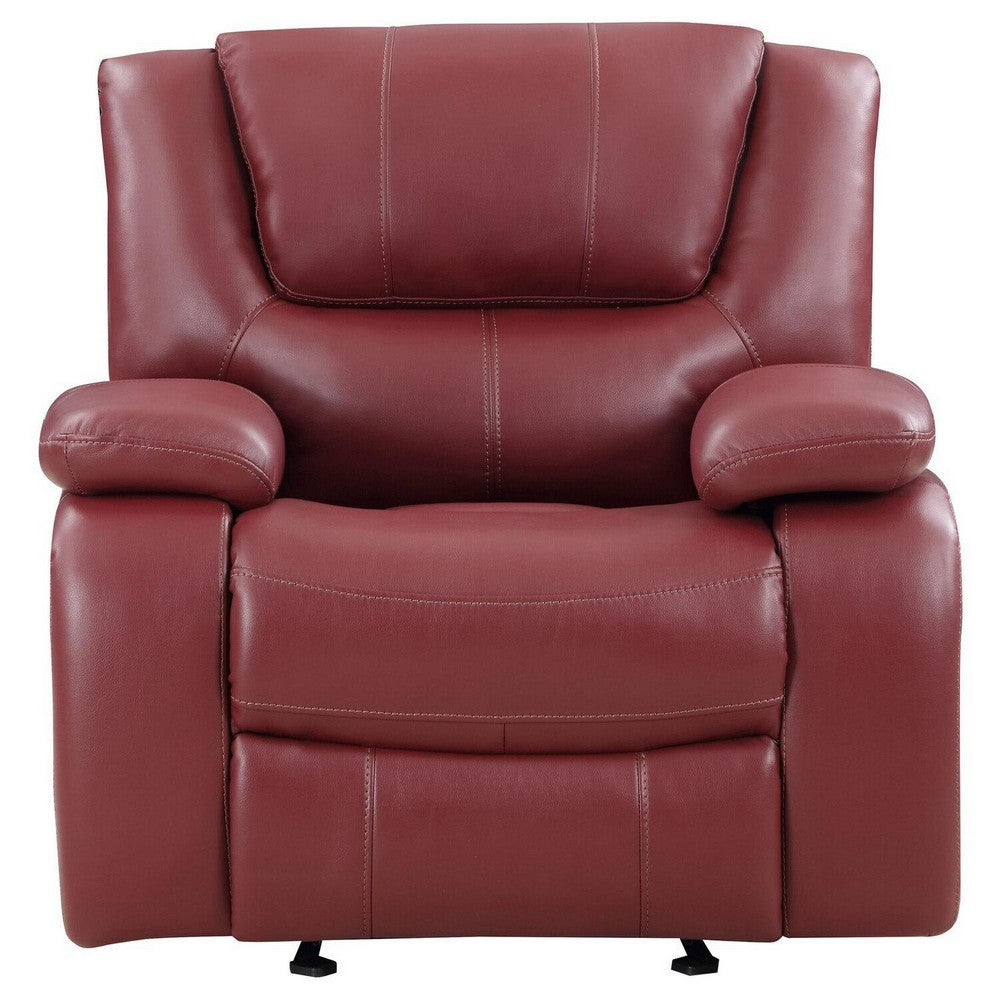 Benjara Mila 38 Inch Manual Recliner Accent Sofa Chair, Red Faux Leather, Wood