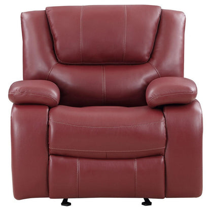 Benjara Mila 38 Inch Manual Recliner Accent Sofa Chair, Red Faux Leather, Wood