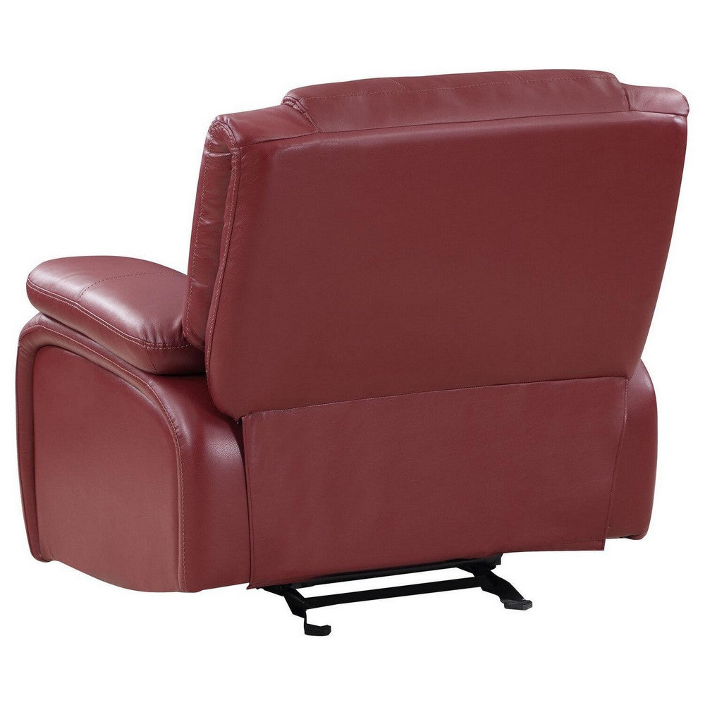 Benjara Mila 38 Inch Manual Recliner Accent Sofa Chair, Red Faux Leather, Wood