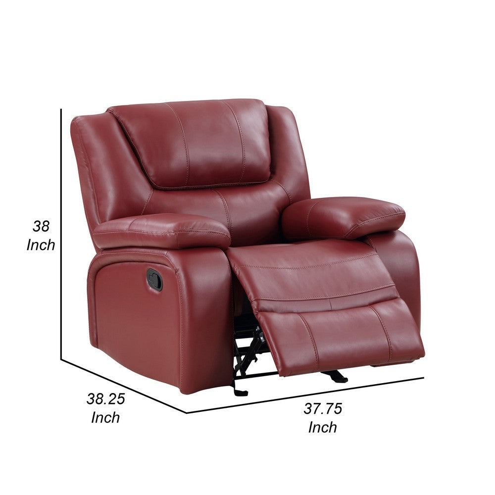 Benjara Mila 38 Inch Manual Recliner Accent Sofa Chair, Red Faux Leather, Wood