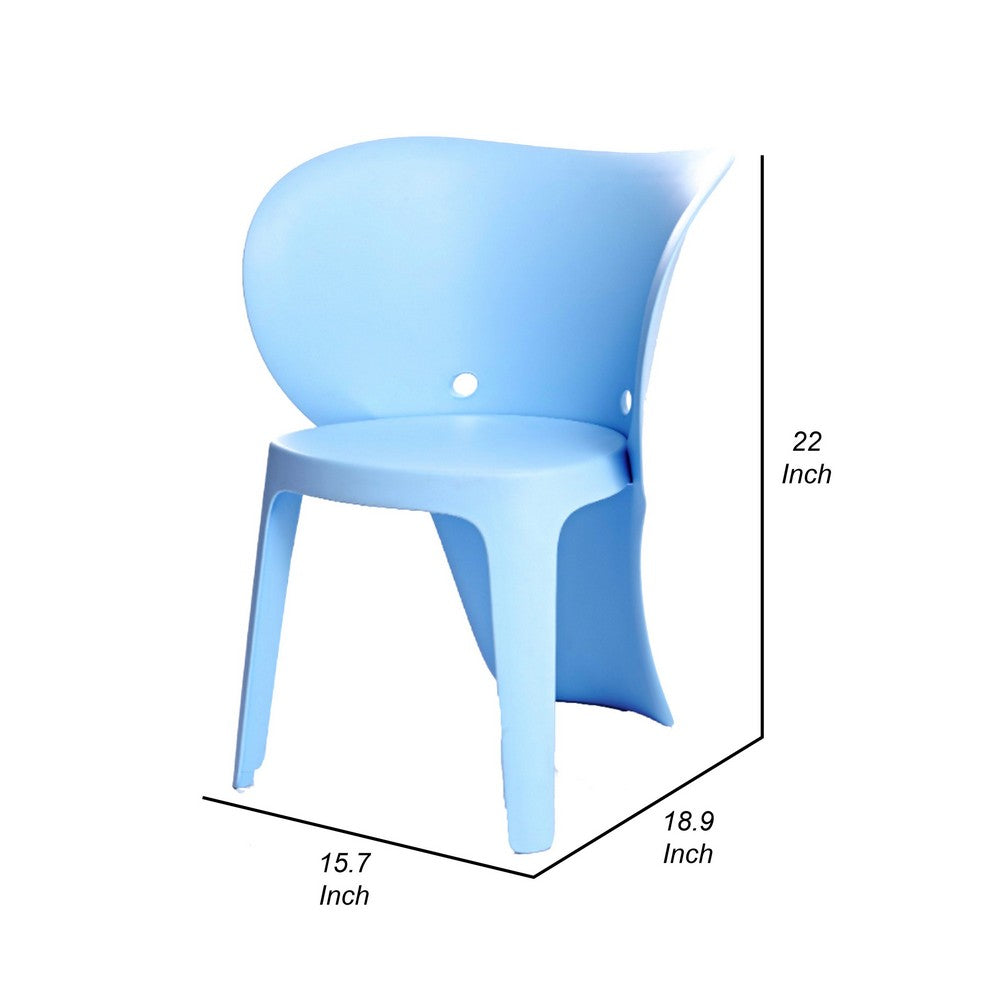 Benjara Fyna 16 Inch Kids Chair with Curved Back, Set of 4, Elephant Trunk Design, Blue