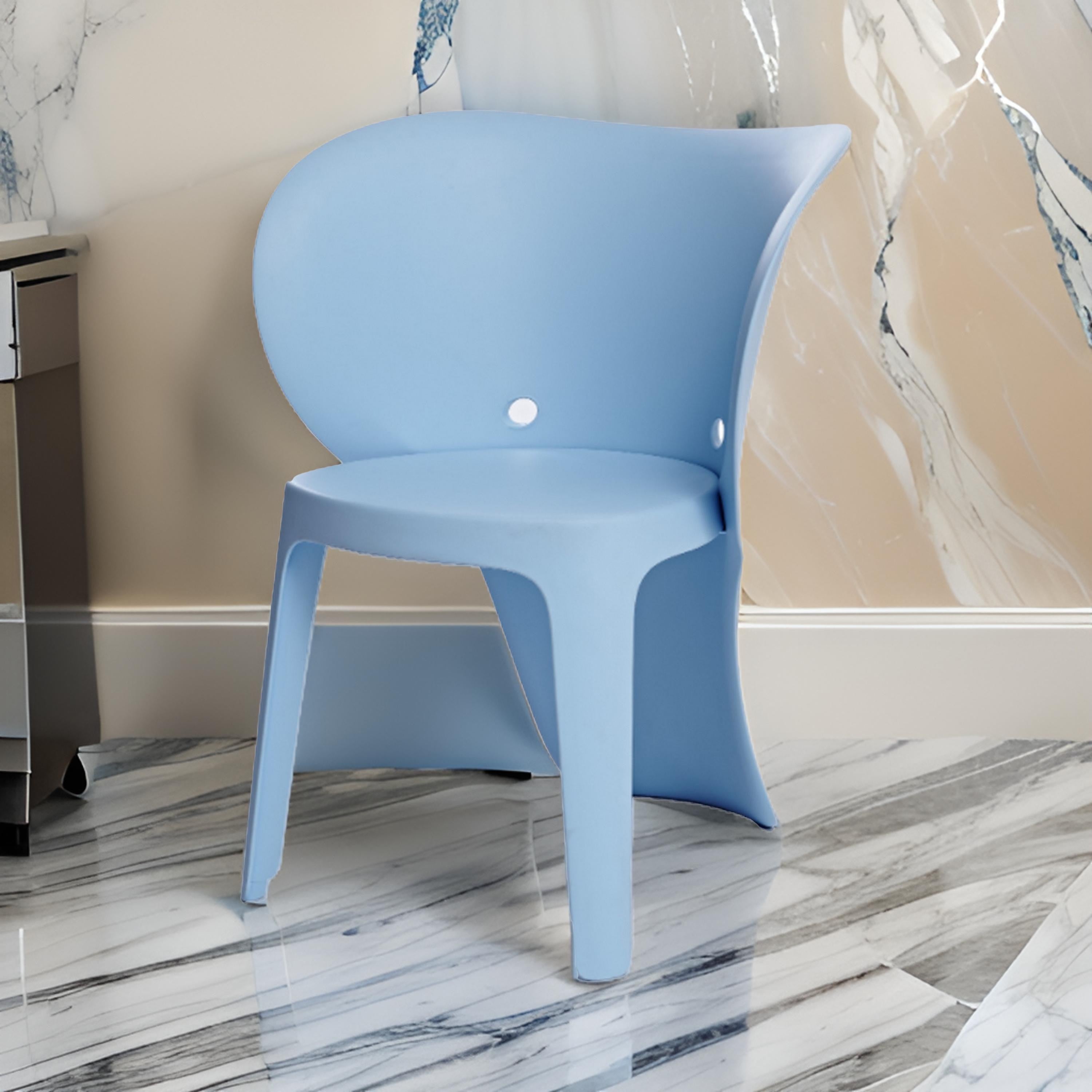 Benjara Fyna 16 Inch Kids Chair with Curved Back, Set of 4, Elephant Trunk Design, Blue
