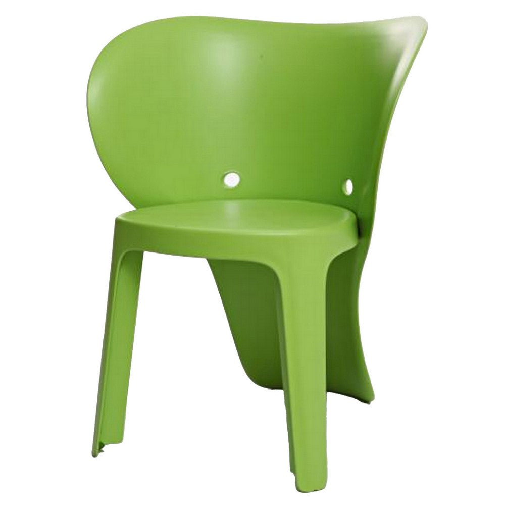 Benjara Fyna 16 Inch Kids Chair with Curved Back, Set of 4, Elephant Trunk Design, Green
