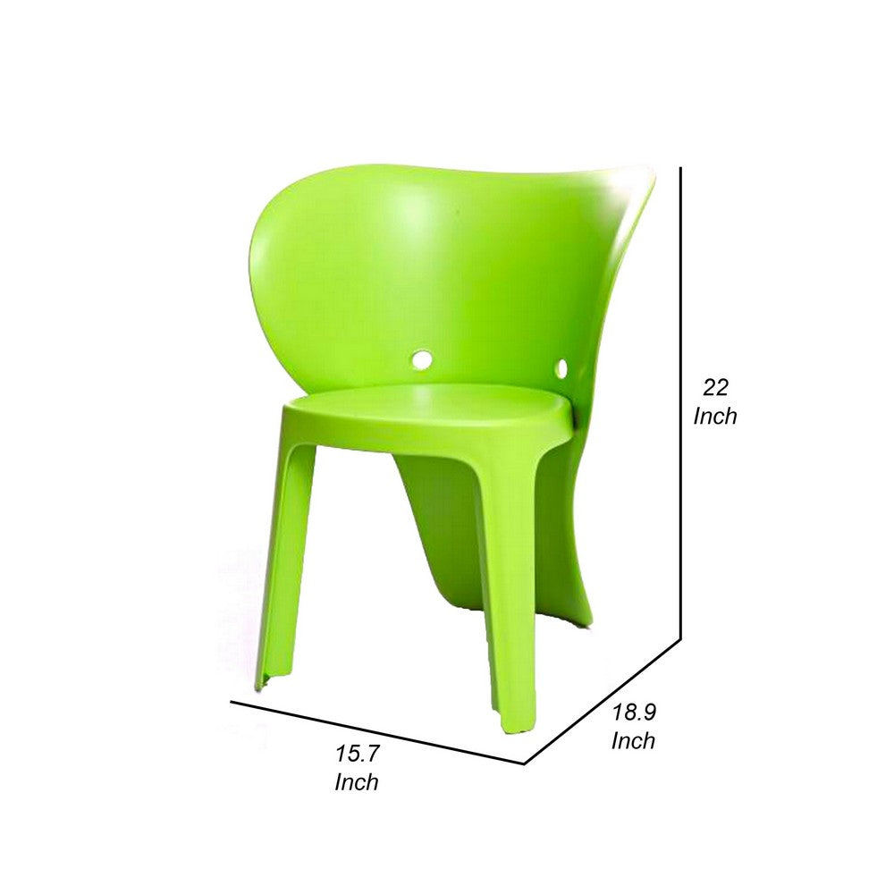 Benjara Fyna 16 Inch Kids Chair with Curved Back, Set of 4, Elephant Trunk Design, Green