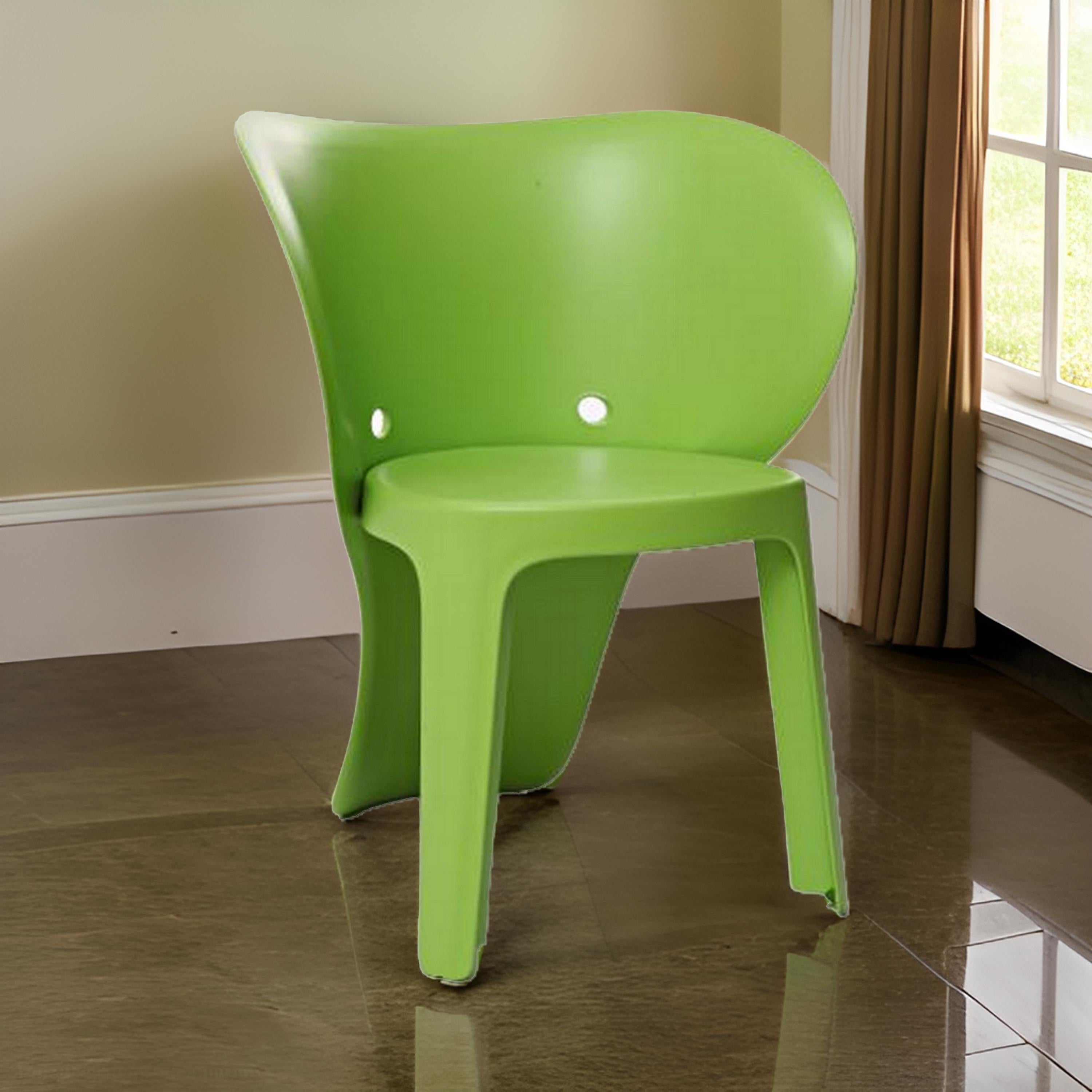 Benjara Fyna 16 Inch Kids Chair with Curved Back, Set of 4, Elephant Trunk Design, Green