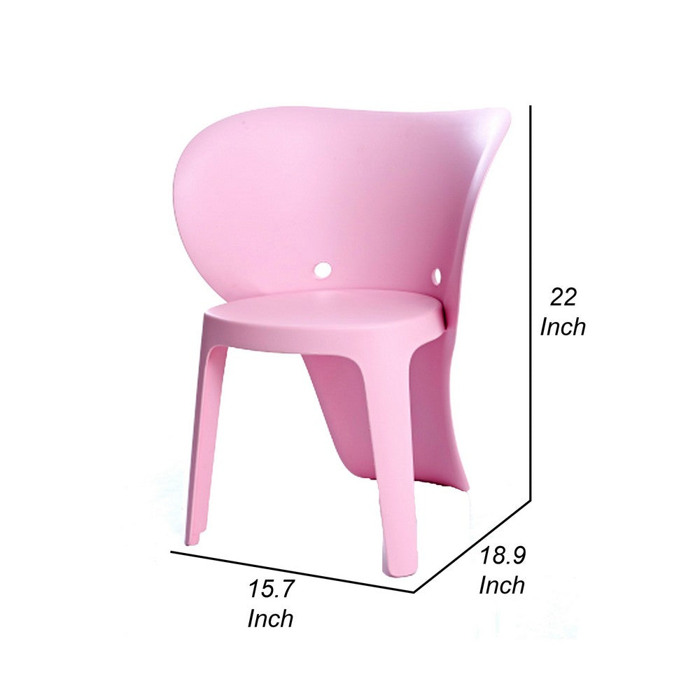 Benjara Fyna 16 Inch Kids Chair with Curved Back, Set of 4, Elephant Trunk Design, Pink