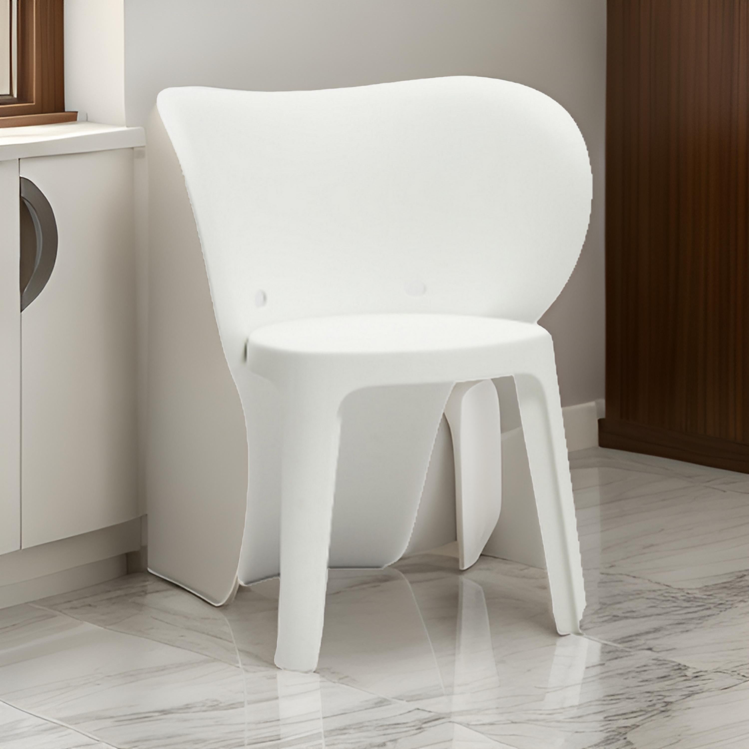 Benjara Fyna 16 Inch Kids Chair with Curved Back, Set of 4, Elephant Trunk Design, White
