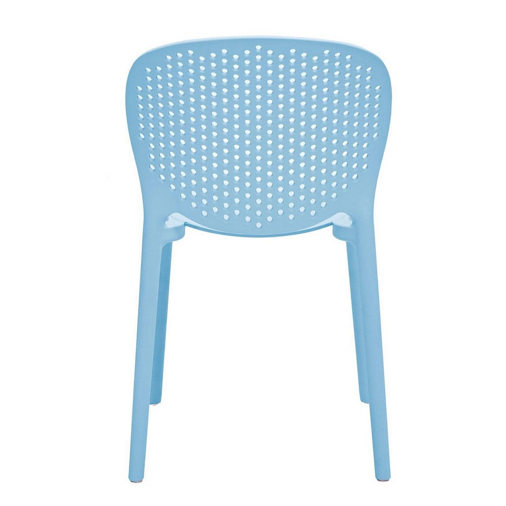 Benjara Gyna 14 Inch Kids Side Chair, Dotted Backrest, Armless, Set of 4, Blue