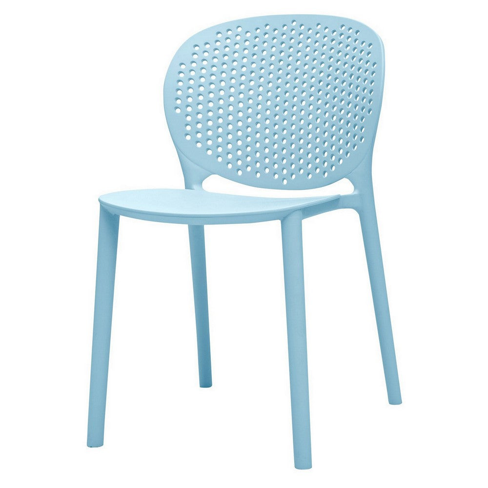 Benjara Gyna 14 Inch Kids Side Chair, Dotted Backrest, Armless, Set of 4, Blue