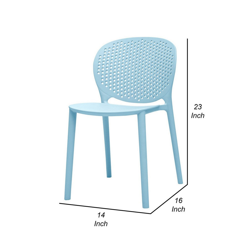Benjara Gyna 14 Inch Kids Side Chair, Dotted Backrest, Armless, Set of 4, Blue