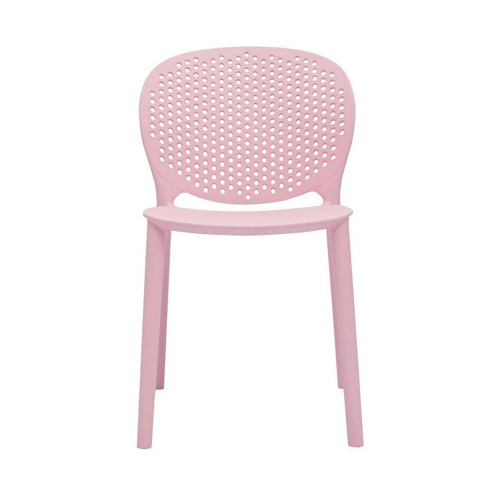 Benjara Gyna 14 Inch Kids Side Chair, Round Dotted Backrest, Set of 4, Armless, Pink