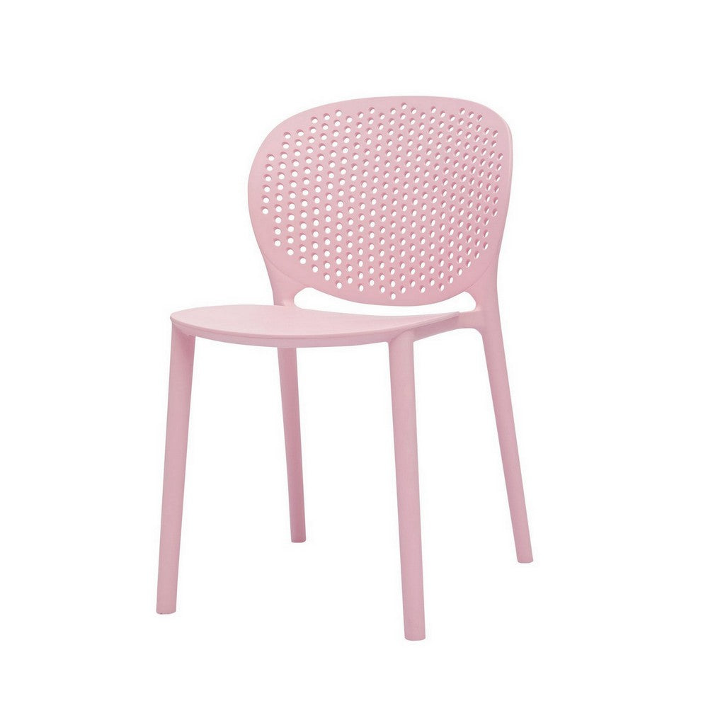 Benjara Gyna 14 Inch Kids Side Chair, Round Dotted Backrest, Set of 4, Armless, Pink