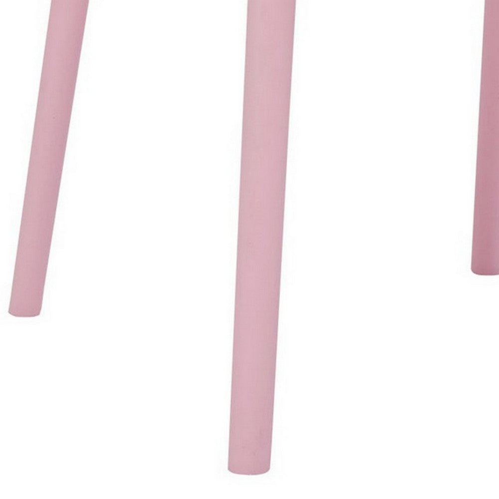 Benjara Gyna 14 Inch Kids Side Chair, Round Dotted Backrest, Set of 4, Armless, Pink