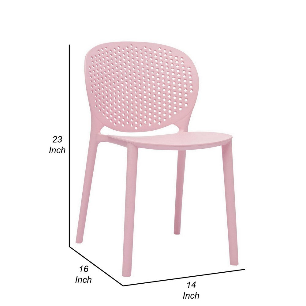 Benjara Gyna 14 Inch Kids Side Chair, Round Dotted Backrest, Set of 4, Armless, Pink